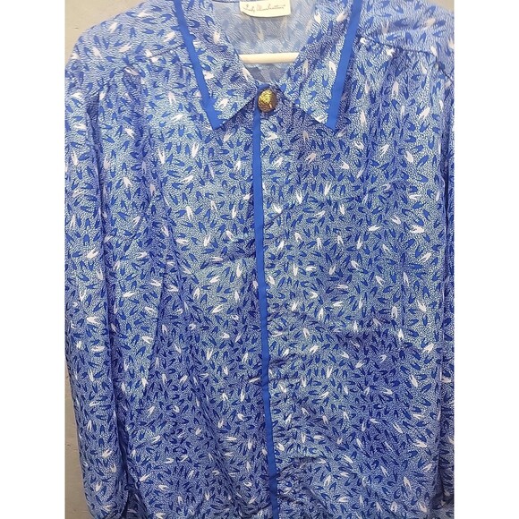 Lady Manhattan vtg 80s Blue Blouse Collared‎ Button Down Top 3X Retro - Picture 7 of 10
